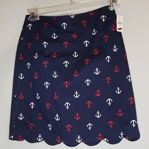 NWT Talbots Anchor Print Scallop Hem Knee Length Skirt Red White Blue Size 2P